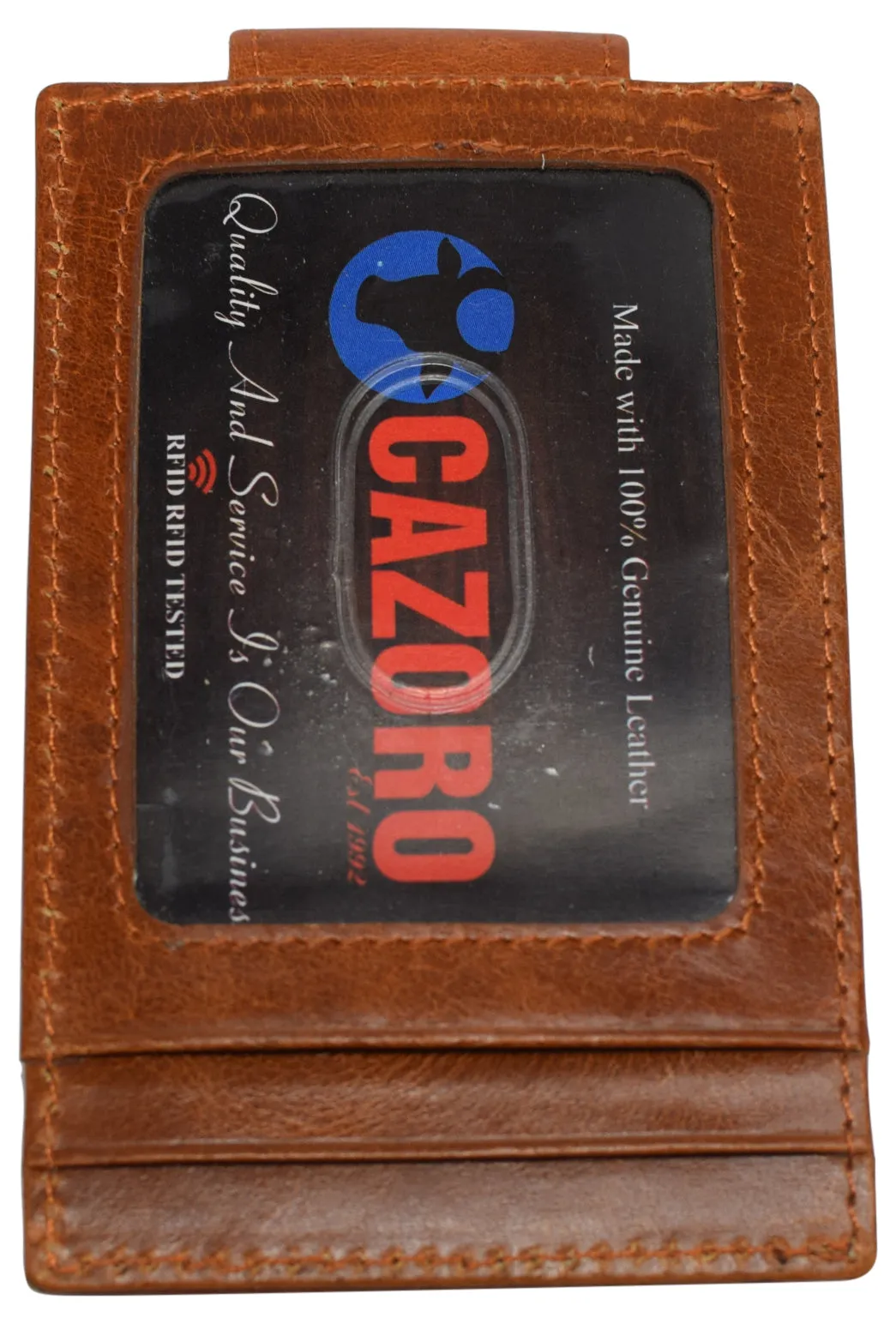 CAZORO Mens Leather Money Clip Magnet Front Pocket Wallet Slim ID Card Case