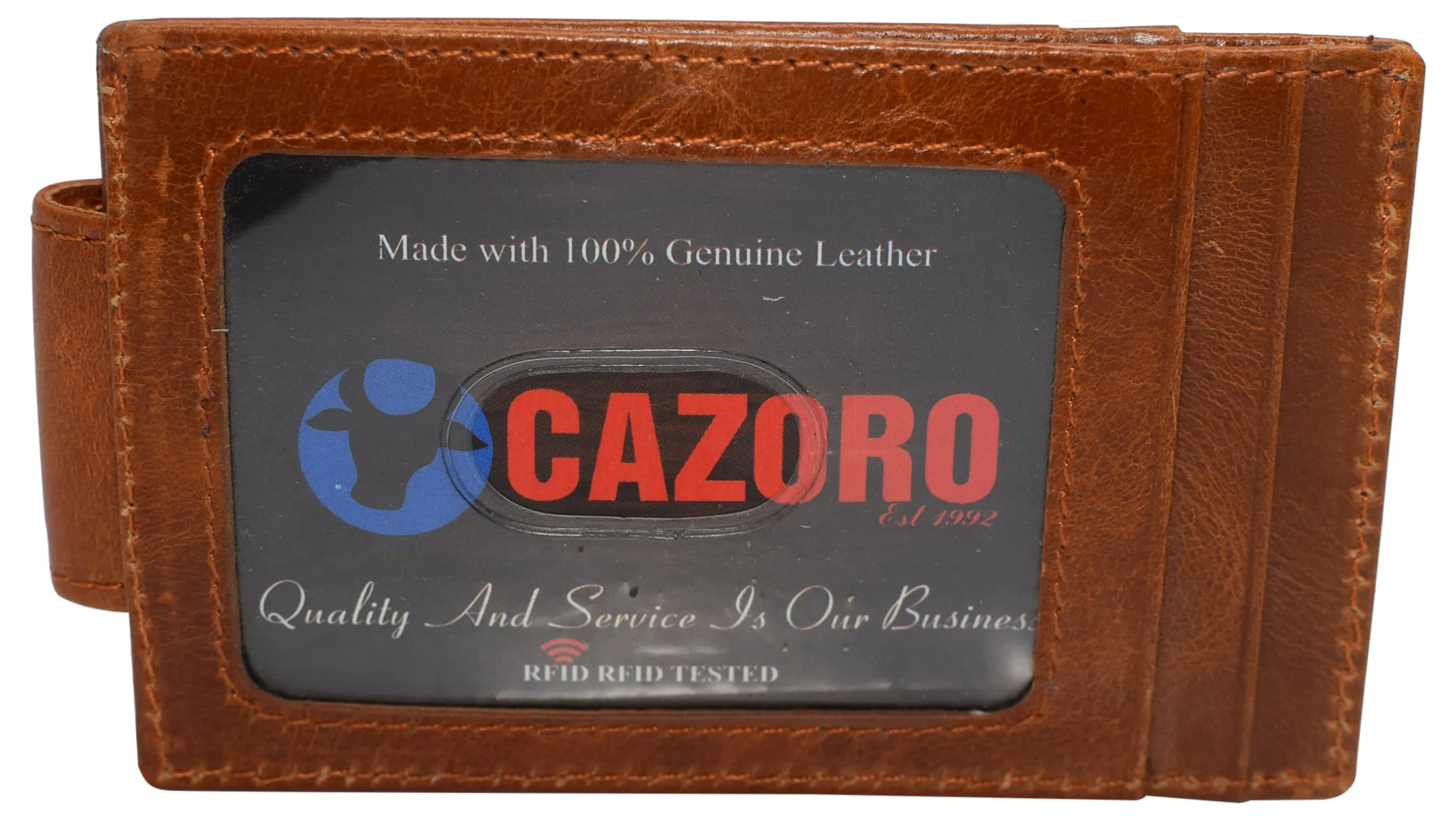 CAZORO Mens Leather Money Clip Magnet Front Pocket Wallet Slim ID Card Case