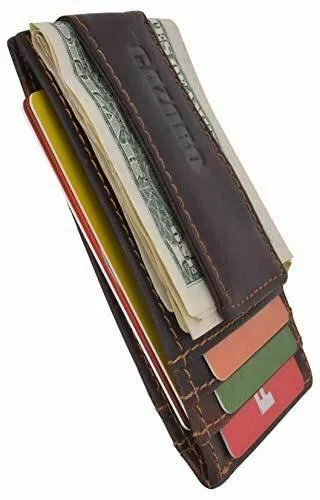 CAZORO Mens Leather Money Clip Magnet Front Pocket Wallet Slim ID Card Case