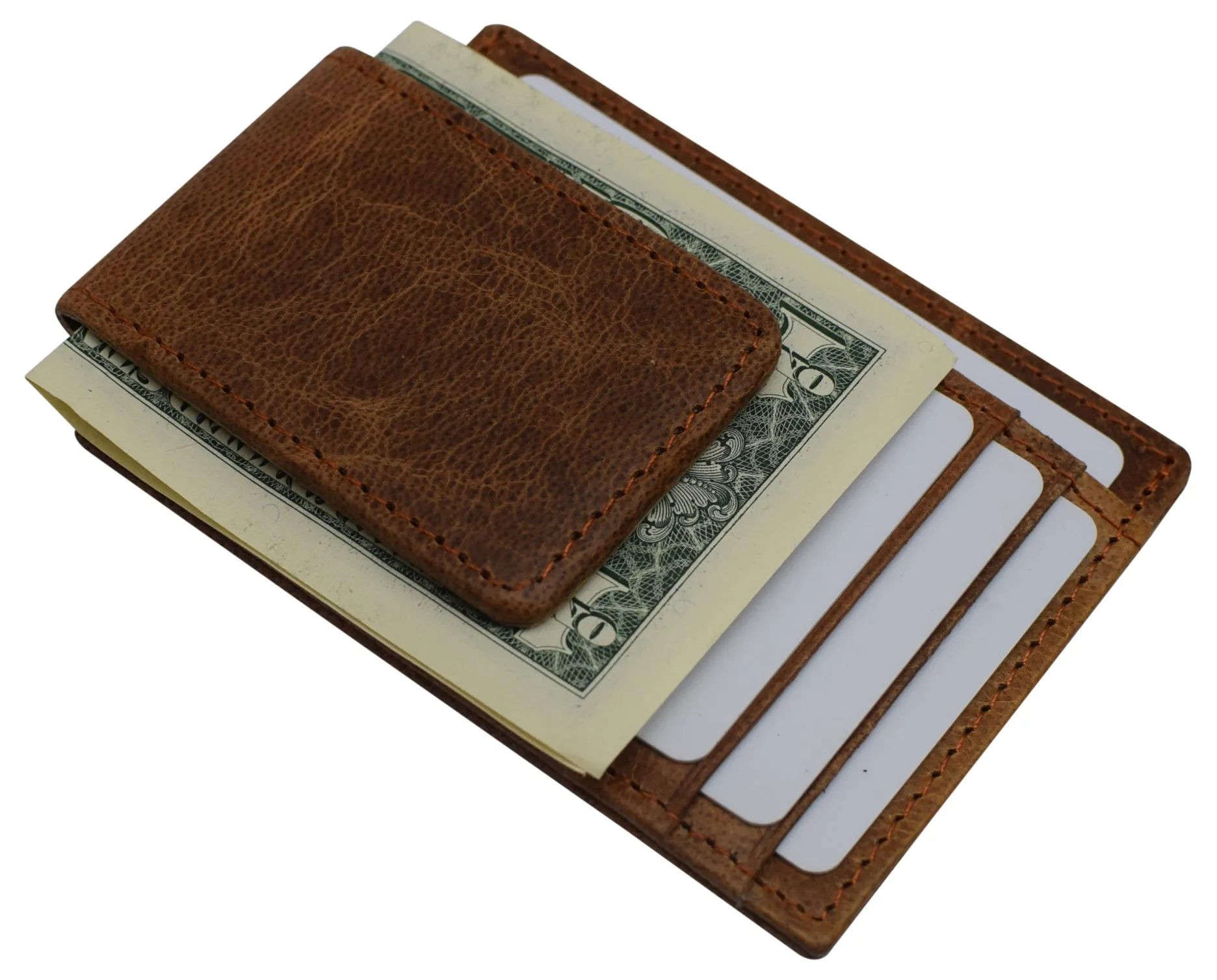 CAZORO Mens Leather Money Clip Magnet Front Pocket Wallet Slim ID Card Case