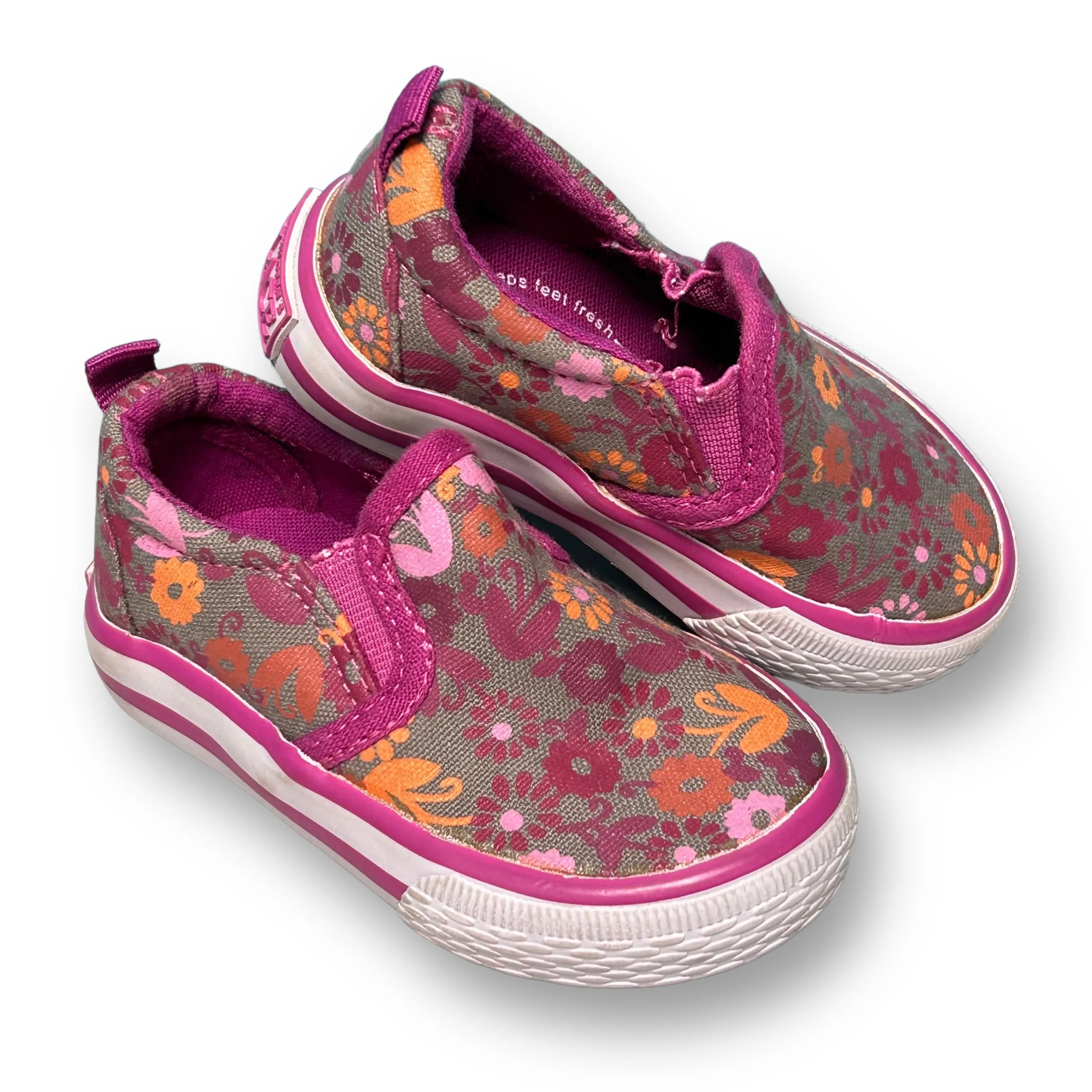 Children's Place Toddler Girl Size 4 Gray & Pink Floral Print Slide-On Shoes