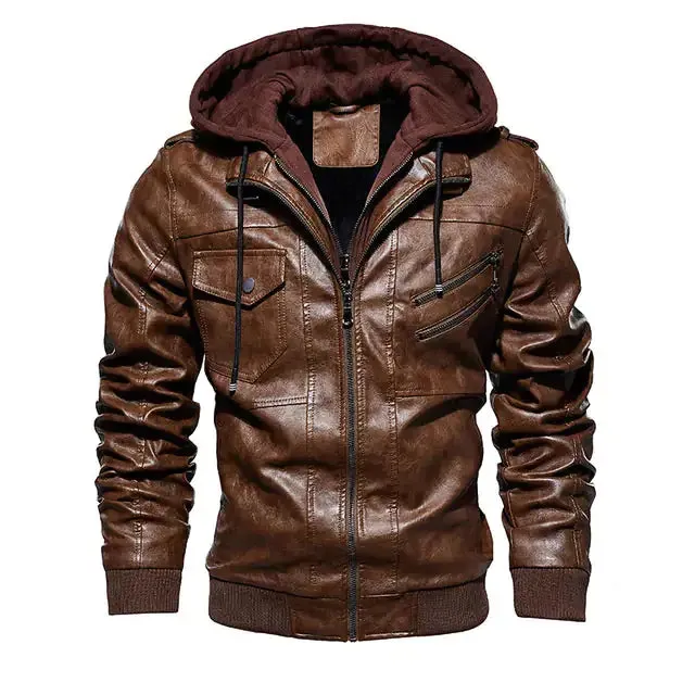 Comfortable Hooded PU Leather Jacket. Unisex