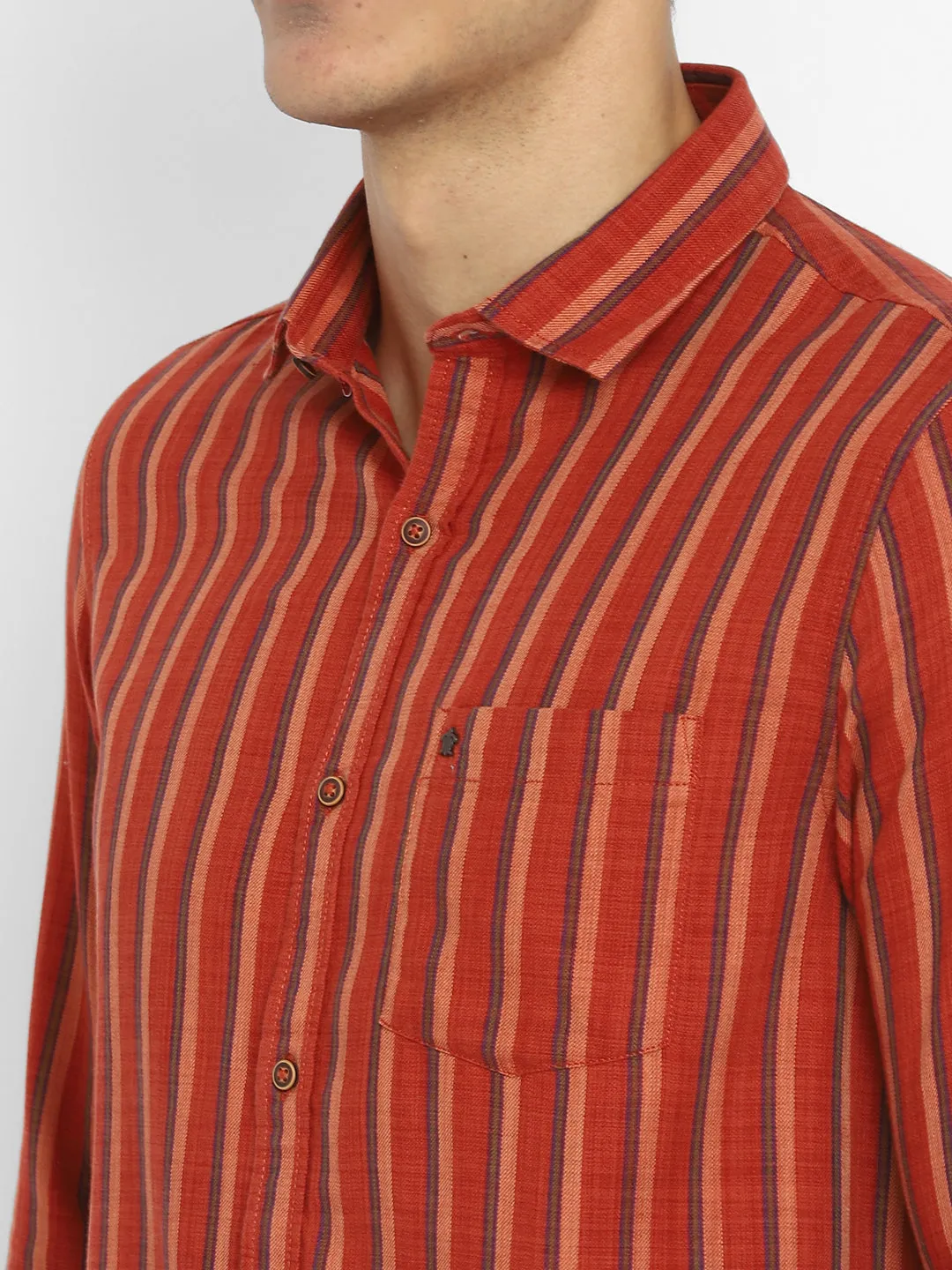 Cotton Blend Striped Regular Fit Red Casual Shirts