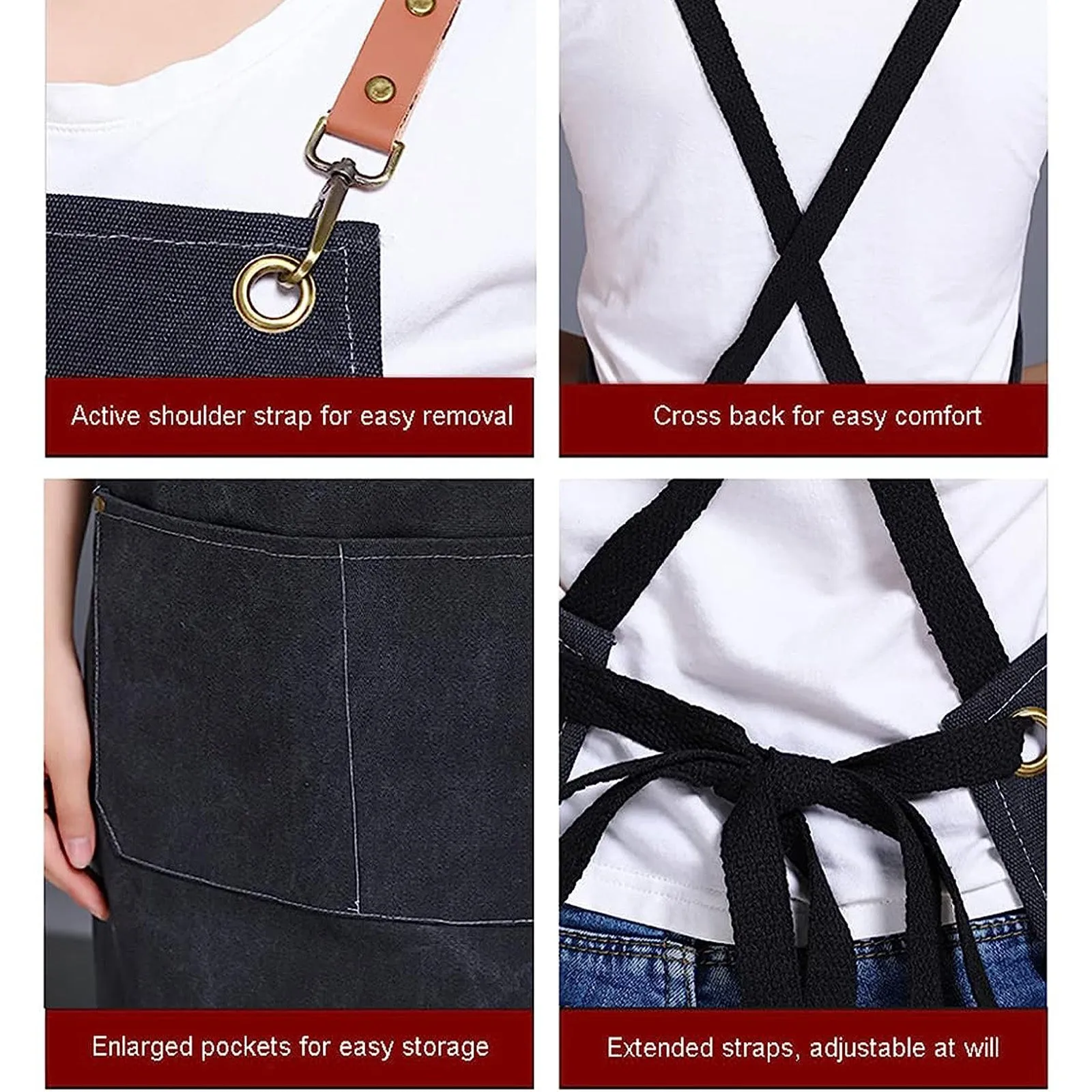 Cotton Canvas Chef Apron Adjustable Strap Cross Back Apron with Pockets for Women and Men