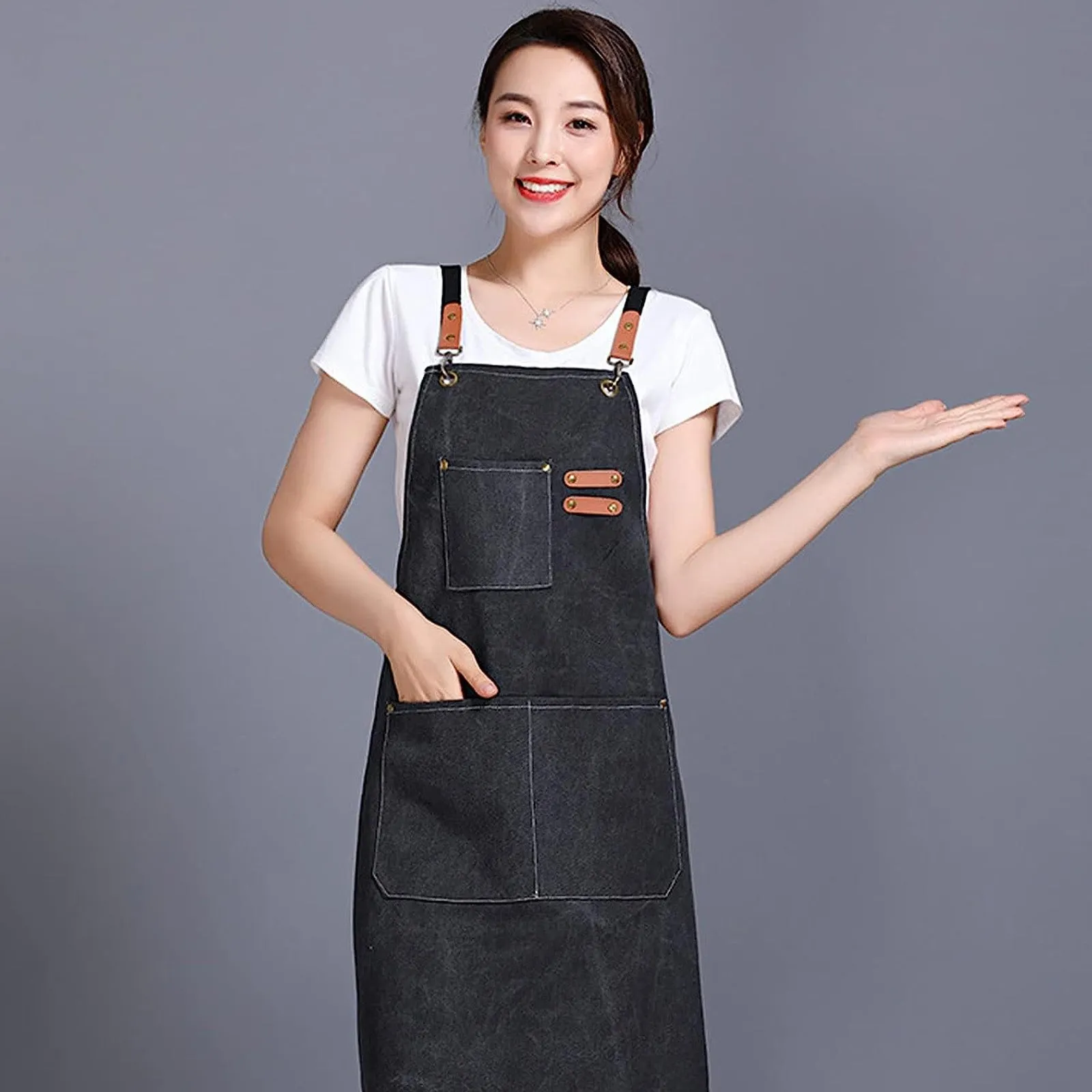 Cotton Canvas Chef Apron Adjustable Strap Cross Back Apron with Pockets for Women and Men