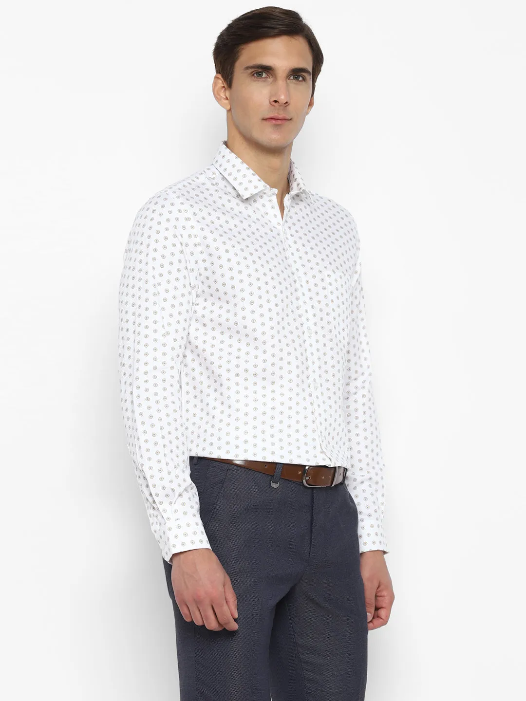 Cotton White Slim Fit Printed Formal Shirt