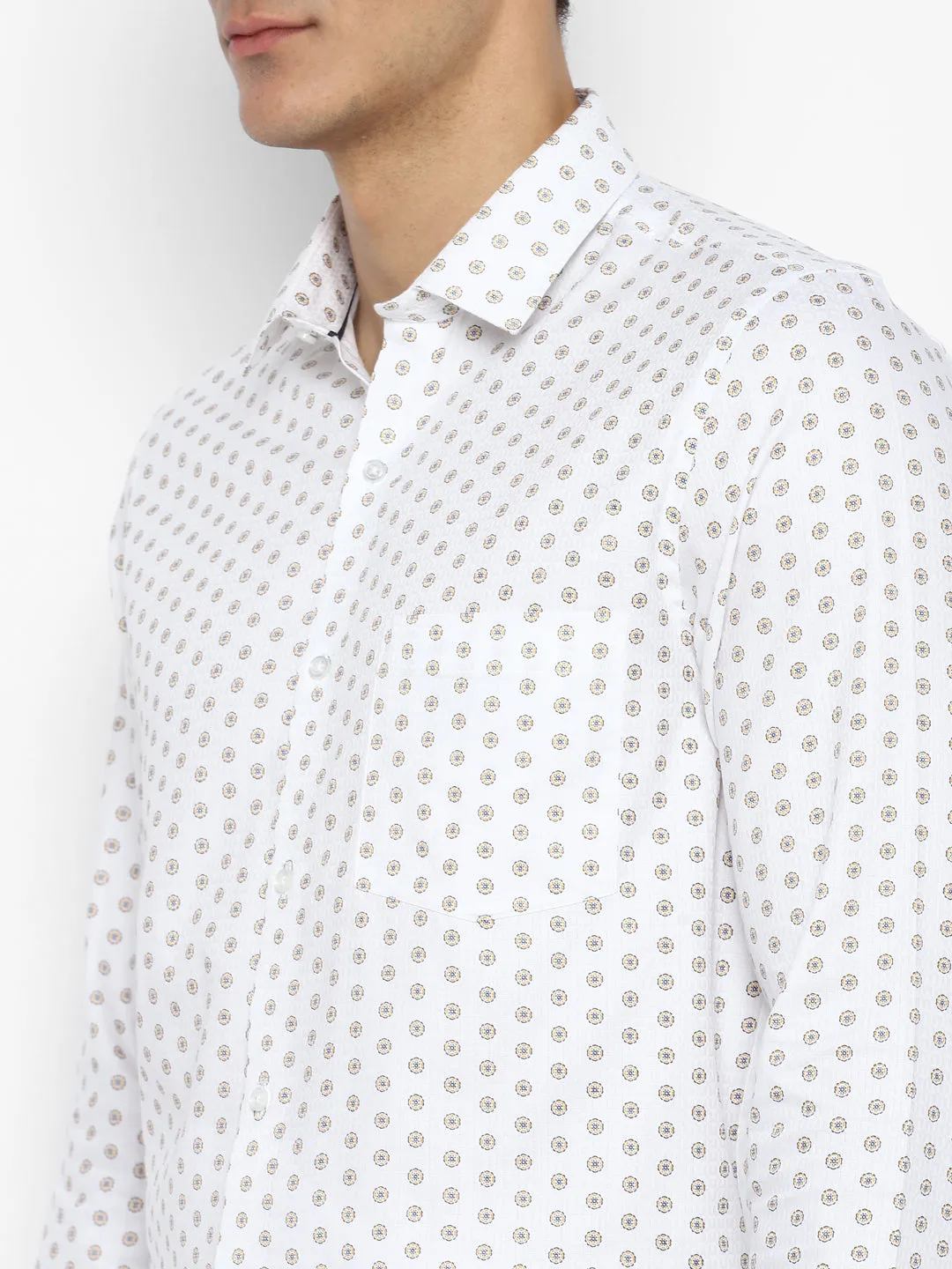 Cotton White Slim Fit Printed Formal Shirt