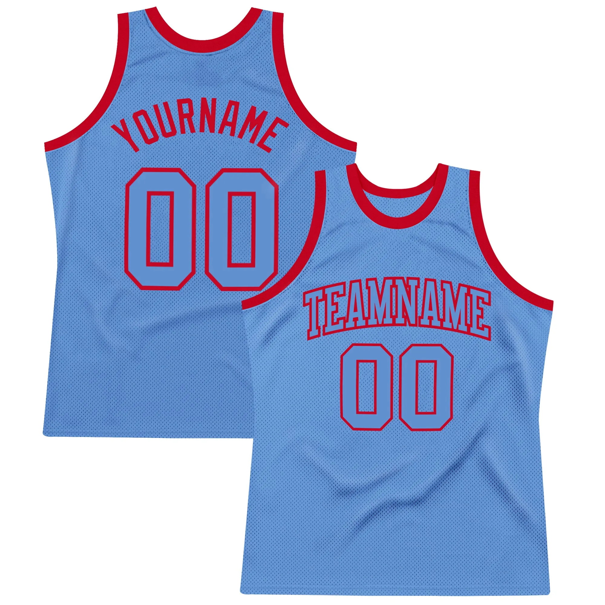 Custom Light Blue Light Blue-Red Authentic Throwback Basketball Jersey