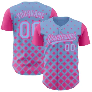 Custom Light Blue Pink 3D Pattern Design Geometric Shapes Authentic Baseball Jersey