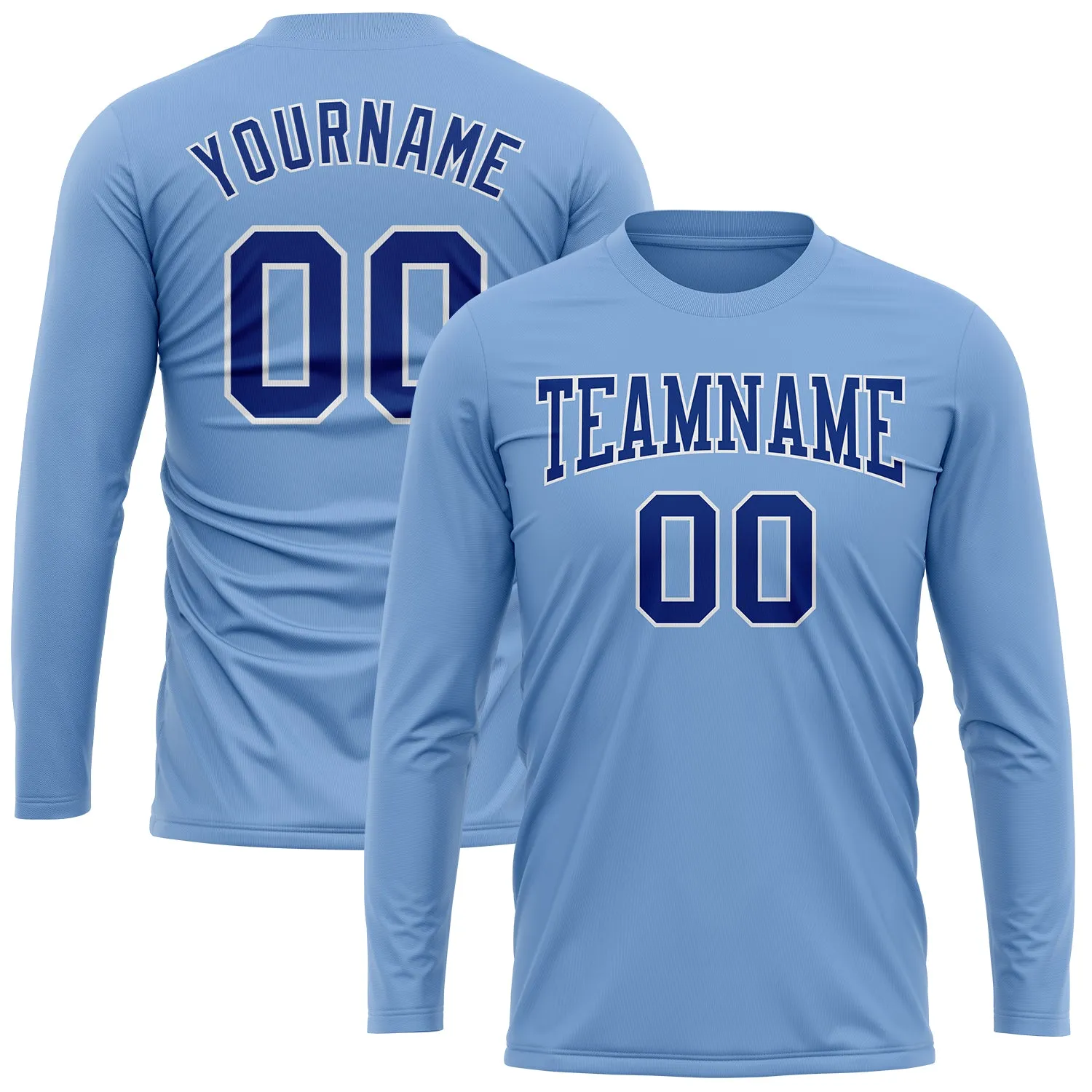 Custom Light Blue Royal-White Long Sleeve Performance T-Shirt