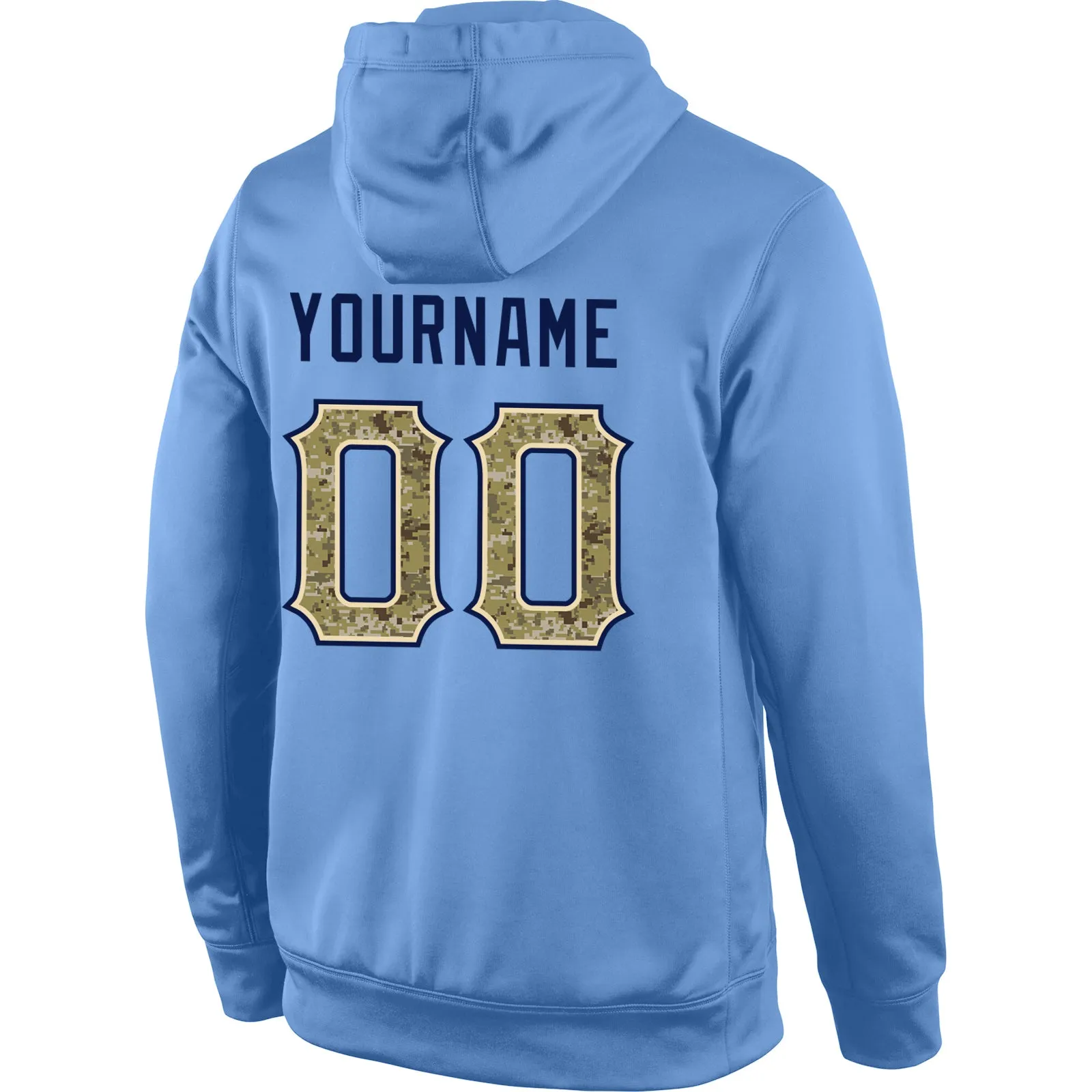 Custom Stitched Light Blue Camo-Navy Sports Pullover Sweatshirt Hoodie