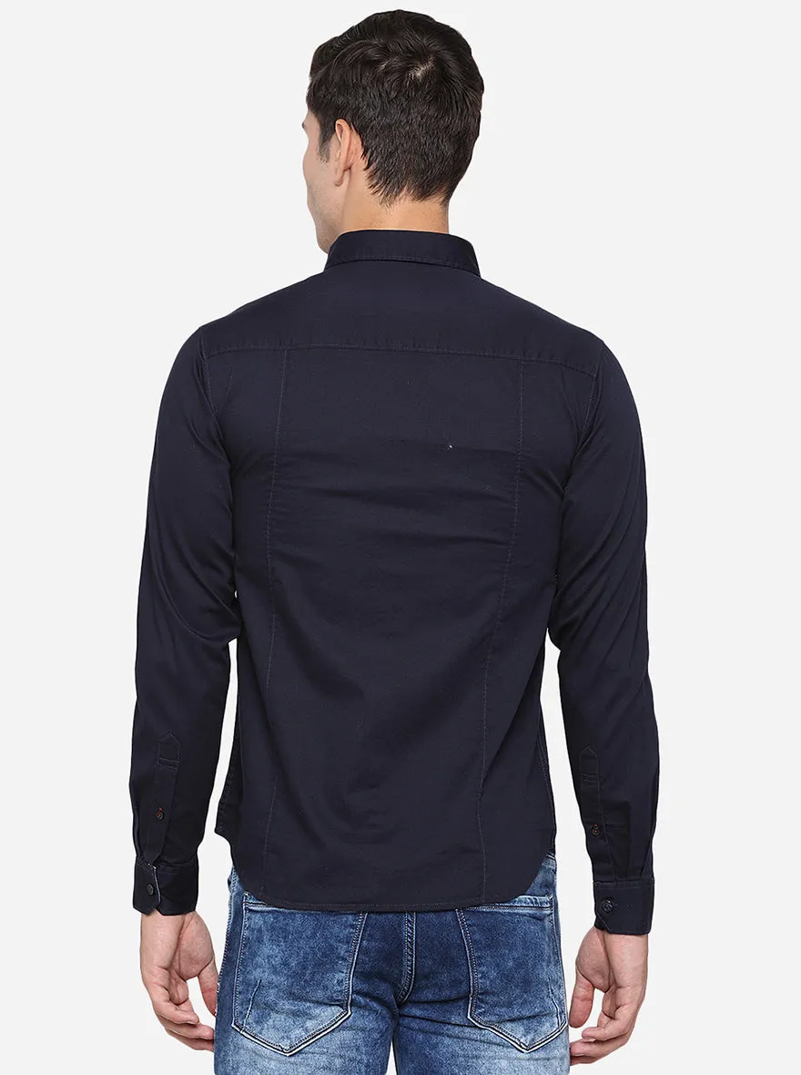 Dark Blue Solid Slim Fit Semi Casual Shirt | Greenfibre