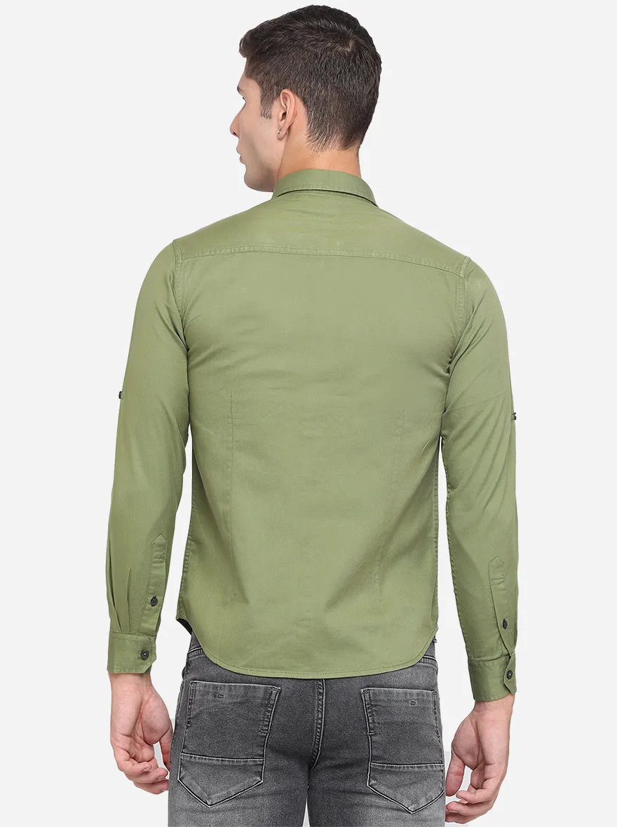 Dill Green Solid Slim Fit Semi Casual Shirt | Greenfibre