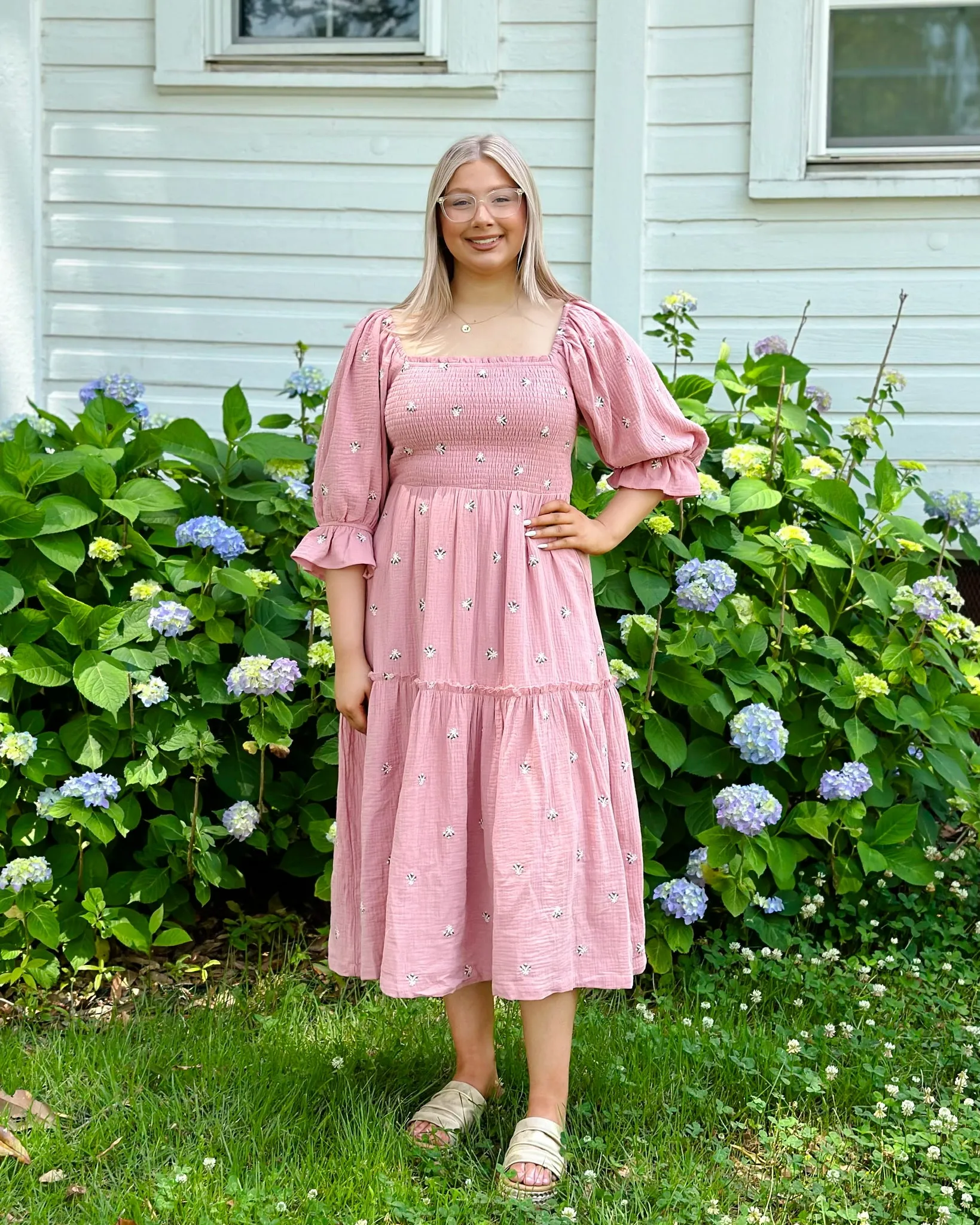 Ditsy Floral Embroidery Maxi Dress