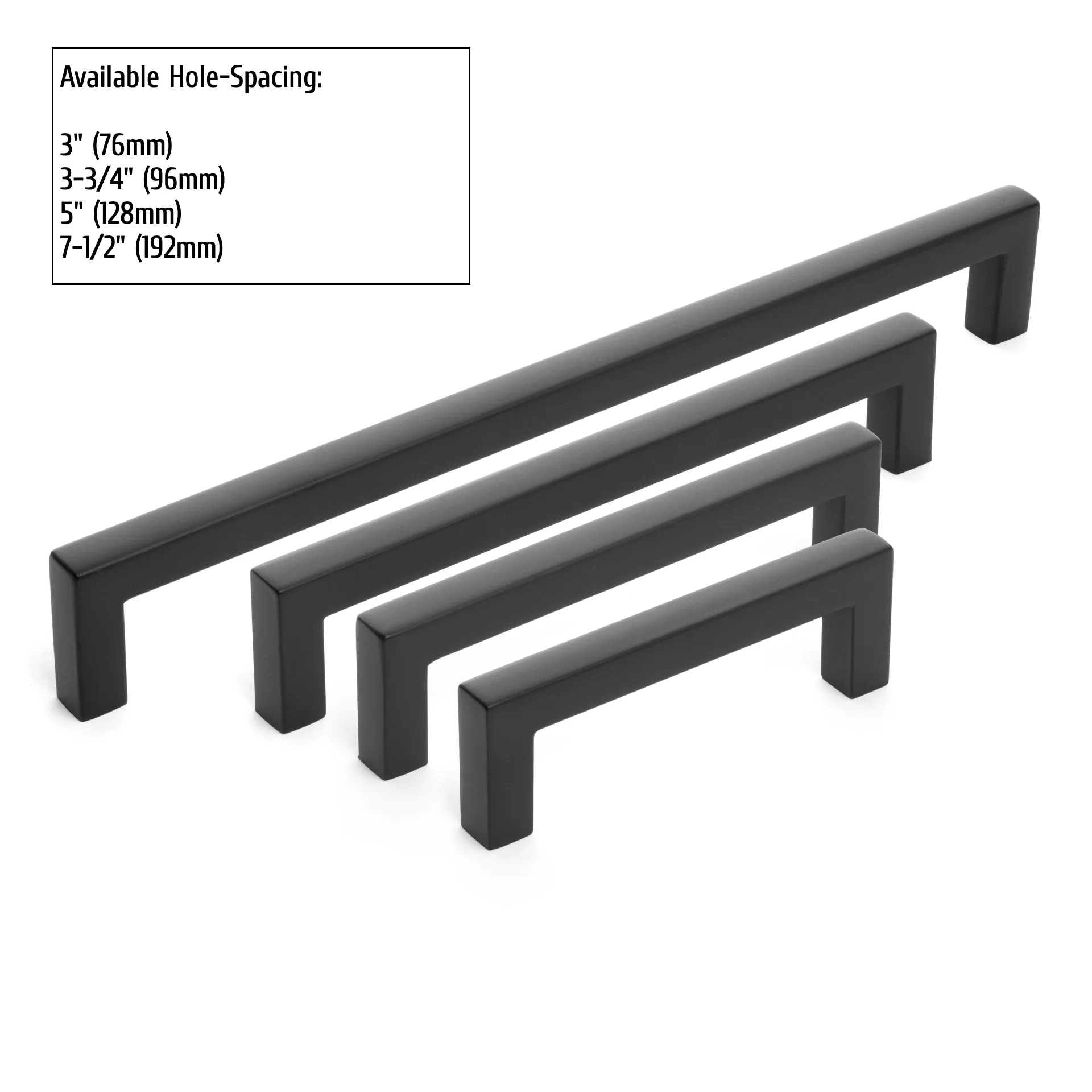 Diversa Matte Black 3" (76mm) Square Edge Solid Cabinet Bar Pull - 10 PACK