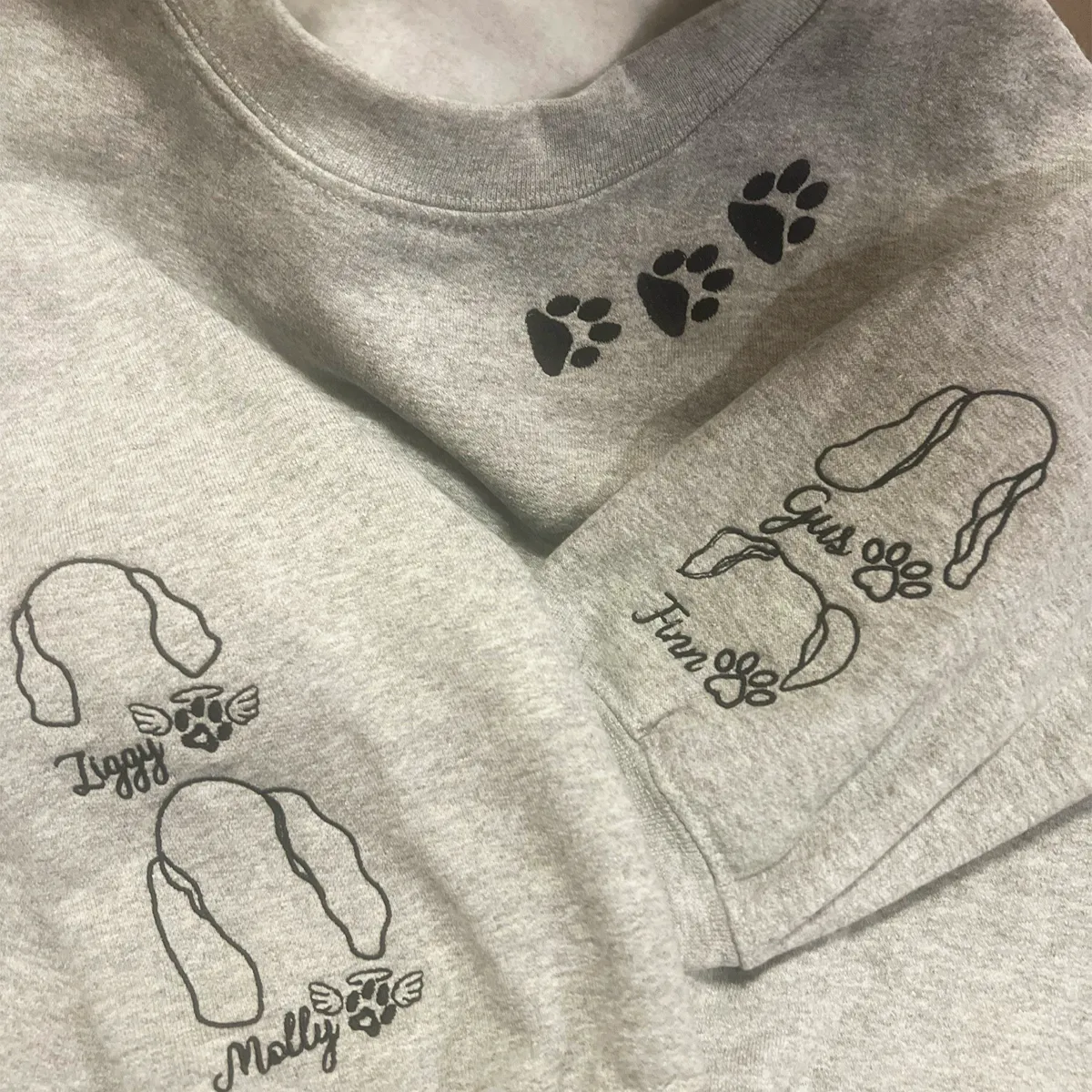 Dog Paw Sweatshirt, Hoodie Embroidered with Dog Ear, Name for Dog Lover