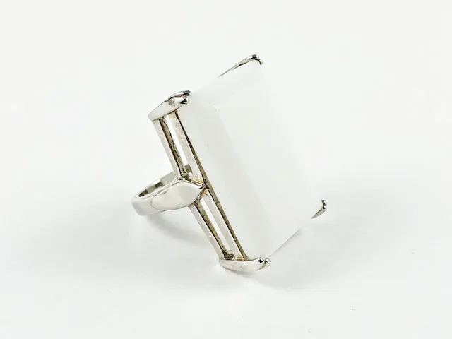 Elegant Classic Rectangular White Emerald Cut Silver Ring