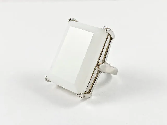 Elegant Classic Rectangular White Emerald Cut Silver Ring