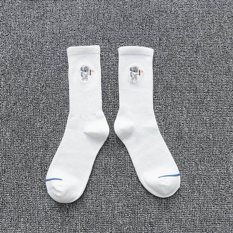 Embroidered cotton socks astronaut all-match socks sports socks