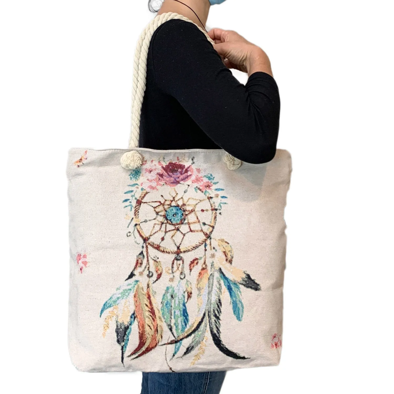 Empire Cove Dreamcatcher Print Cotton Canvas Tote Bags Reusable Beach Shopping