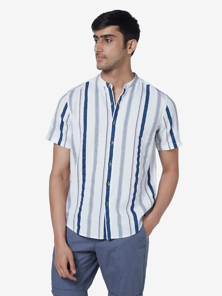 ETA White Resort-Fit Stripe Pattern Shirt