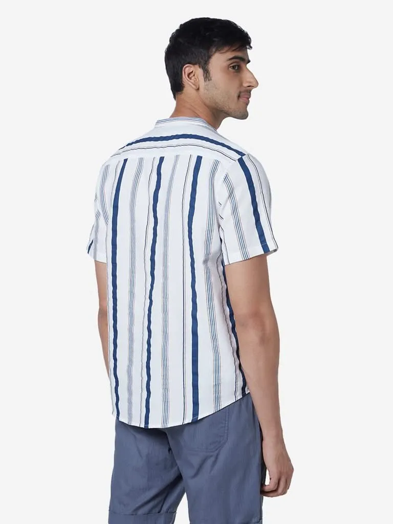 ETA White Resort-Fit Stripe Pattern Shirt