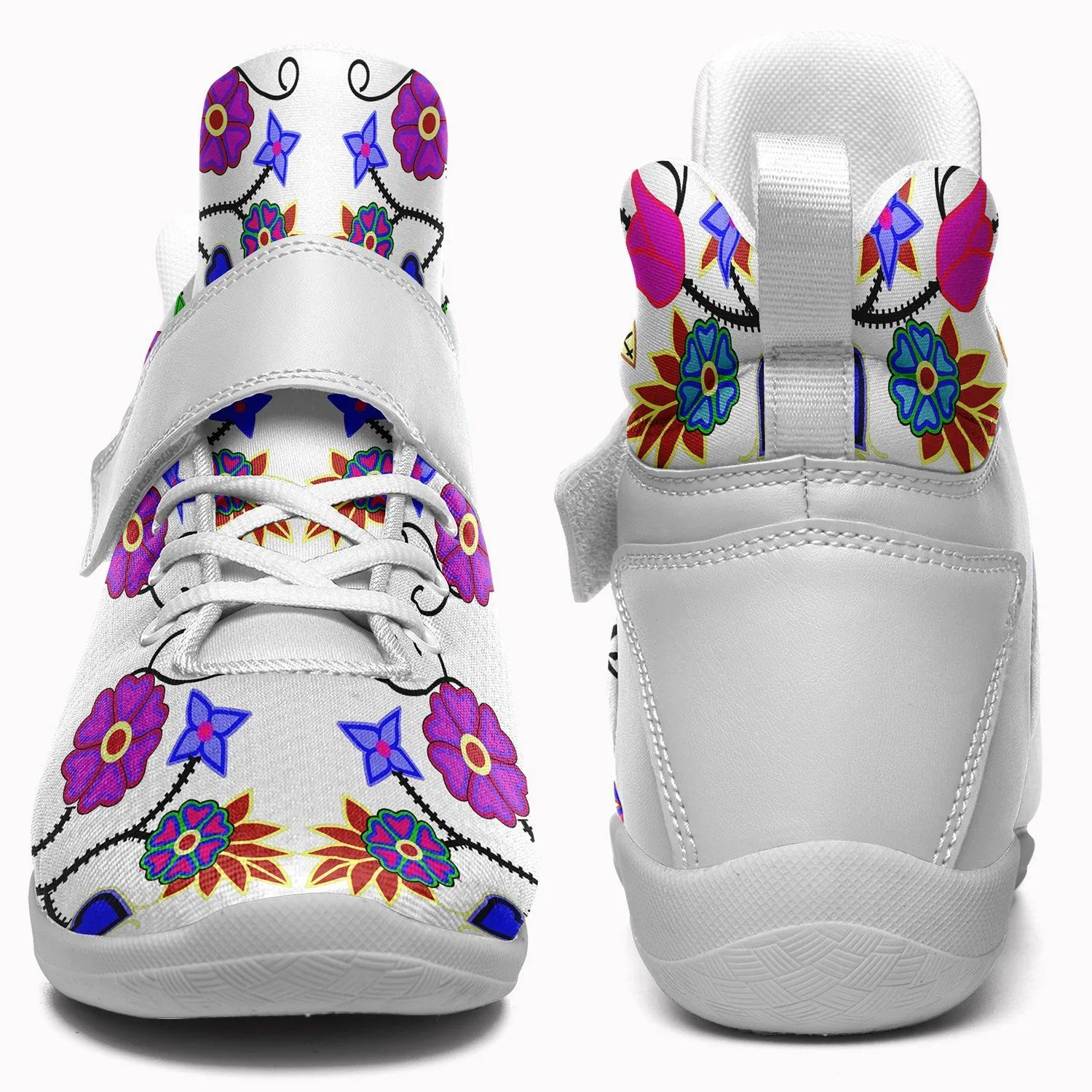 Floral Beadwork Seven Clans White Kid's Ipottaa Basketball / Sport High Top Shoes