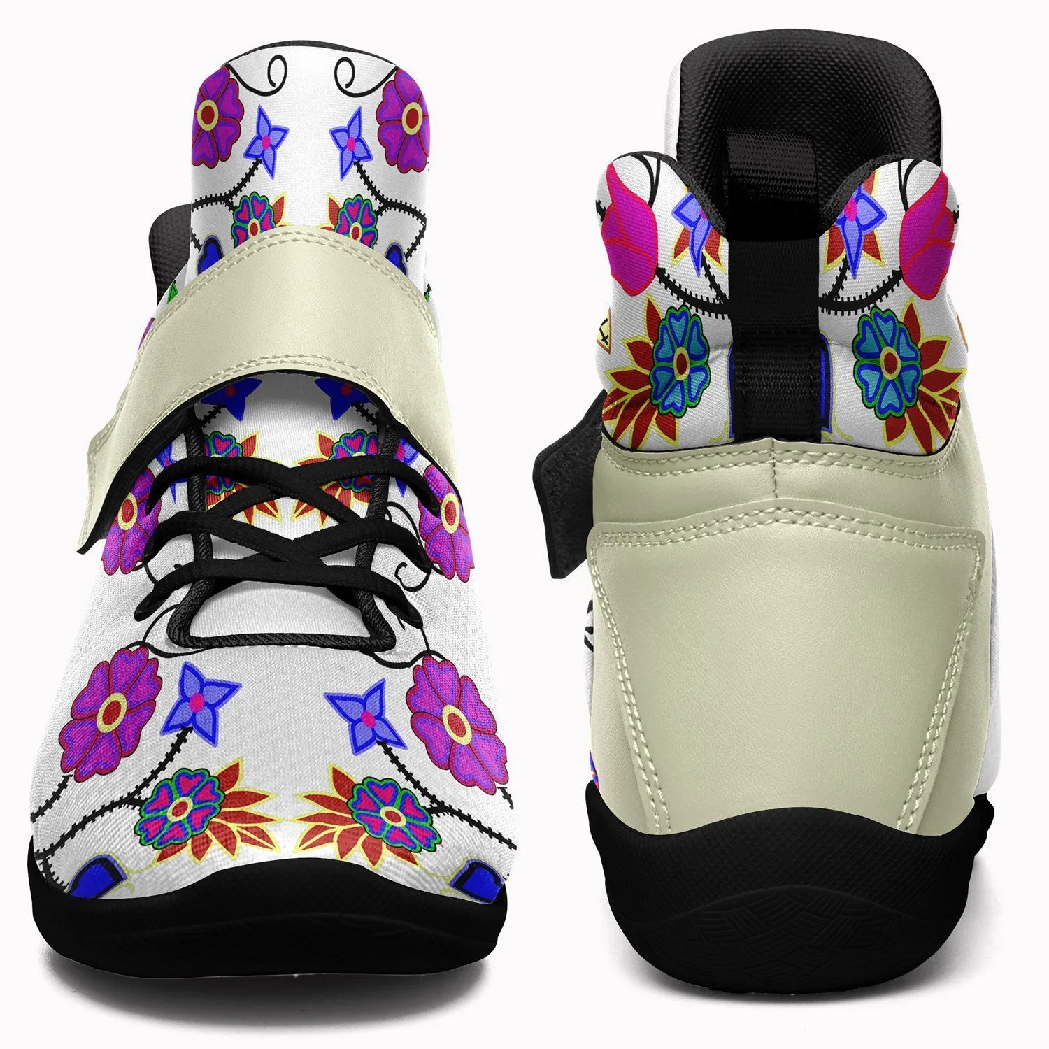 Floral Beadwork Seven Clans White Kid's Ipottaa Basketball / Sport High Top Shoes