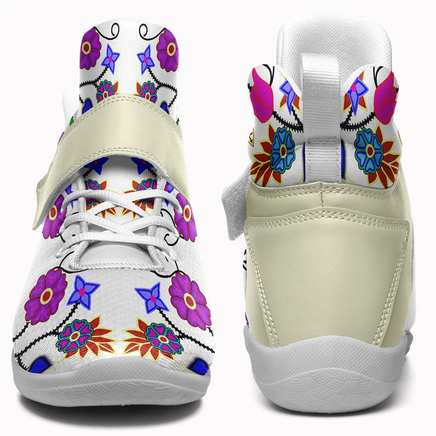 Floral Beadwork Seven Clans White Kid's Ipottaa Basketball / Sport High Top Shoes