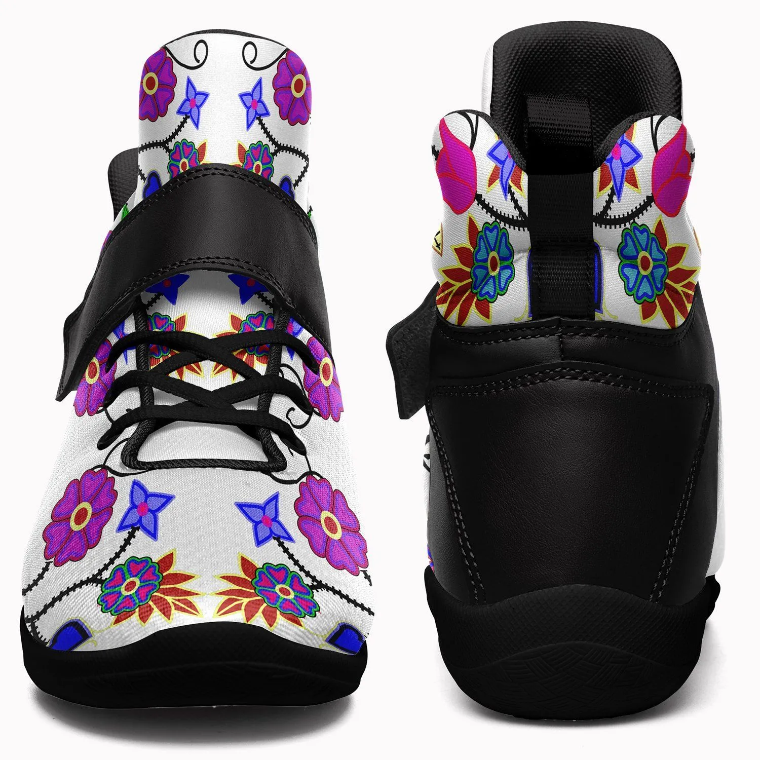 Floral Beadwork Seven Clans White Kid's Ipottaa Basketball / Sport High Top Shoes