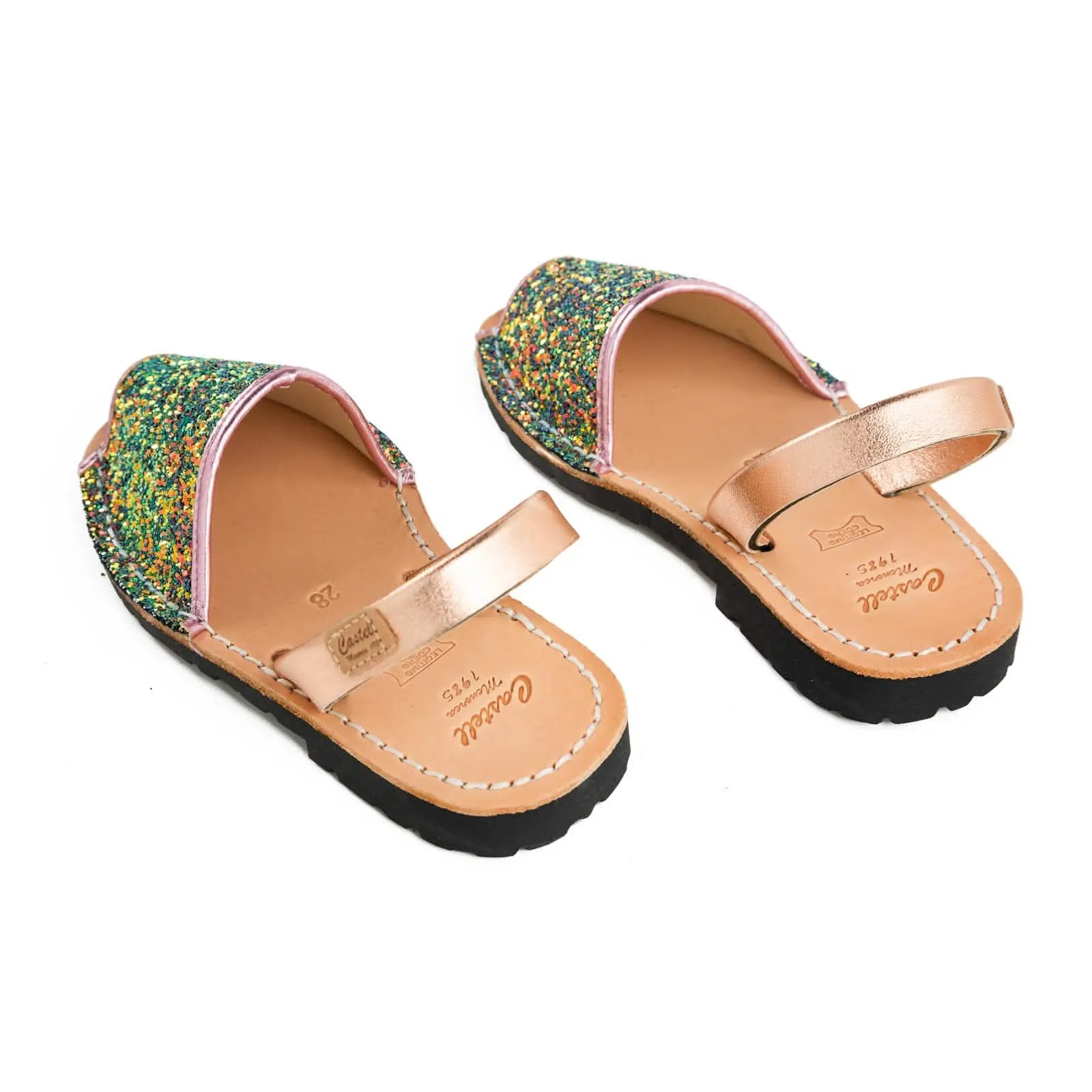 Glittery Leather Menorcan Sandal For Kids - Iker 1097R Strech