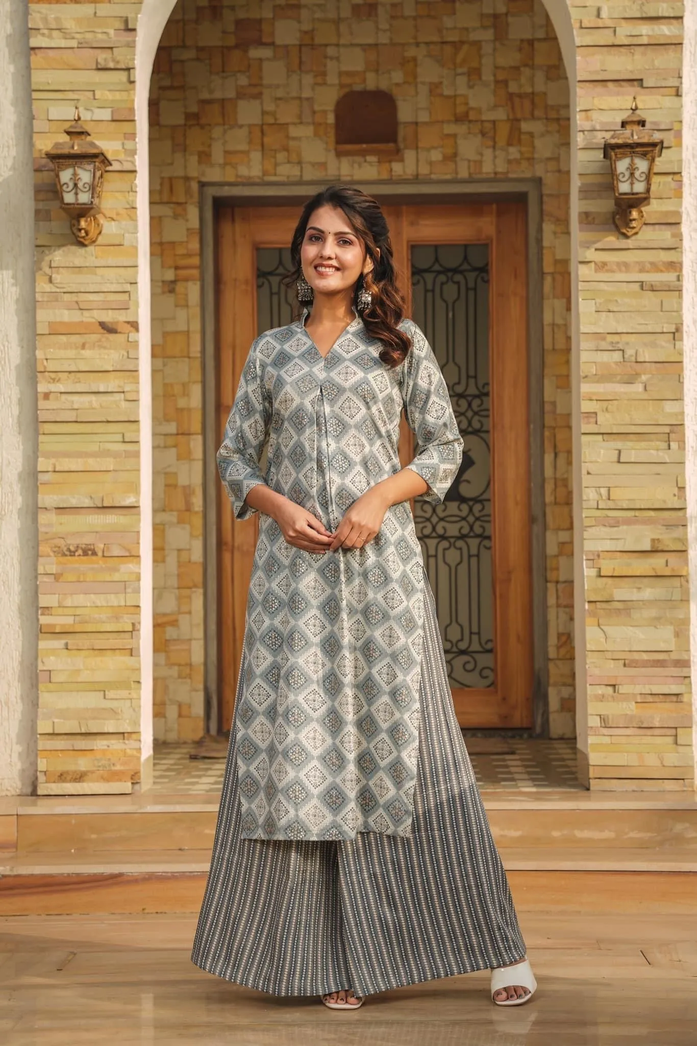 Gray Printed Rayon Kurti