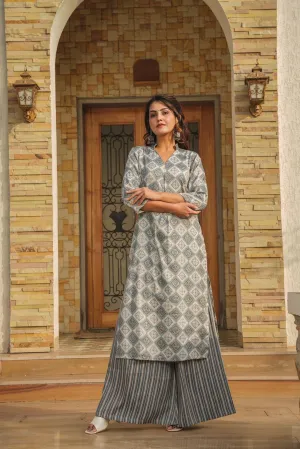 Gray Printed Rayon Kurti