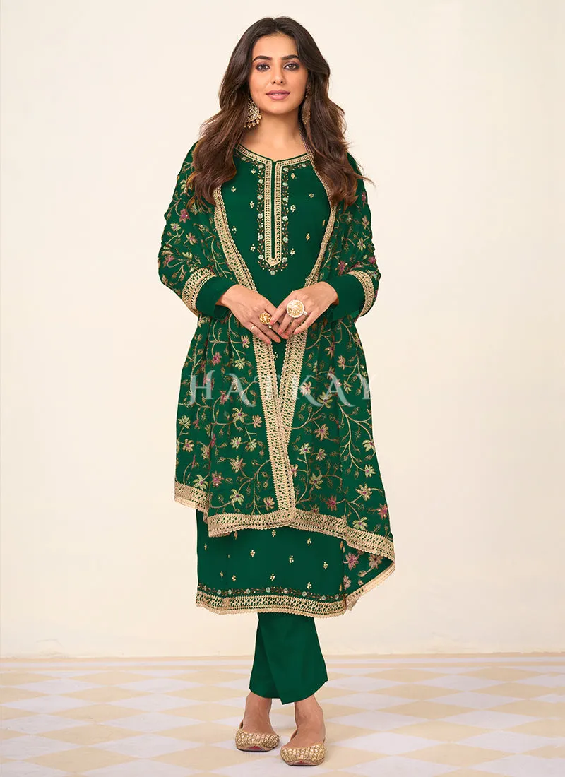 Green Embroidered Traditional Salwar Kameez Suit