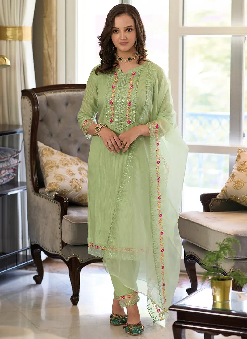 Green Multi Embroidery Traditional Salwar Kameez