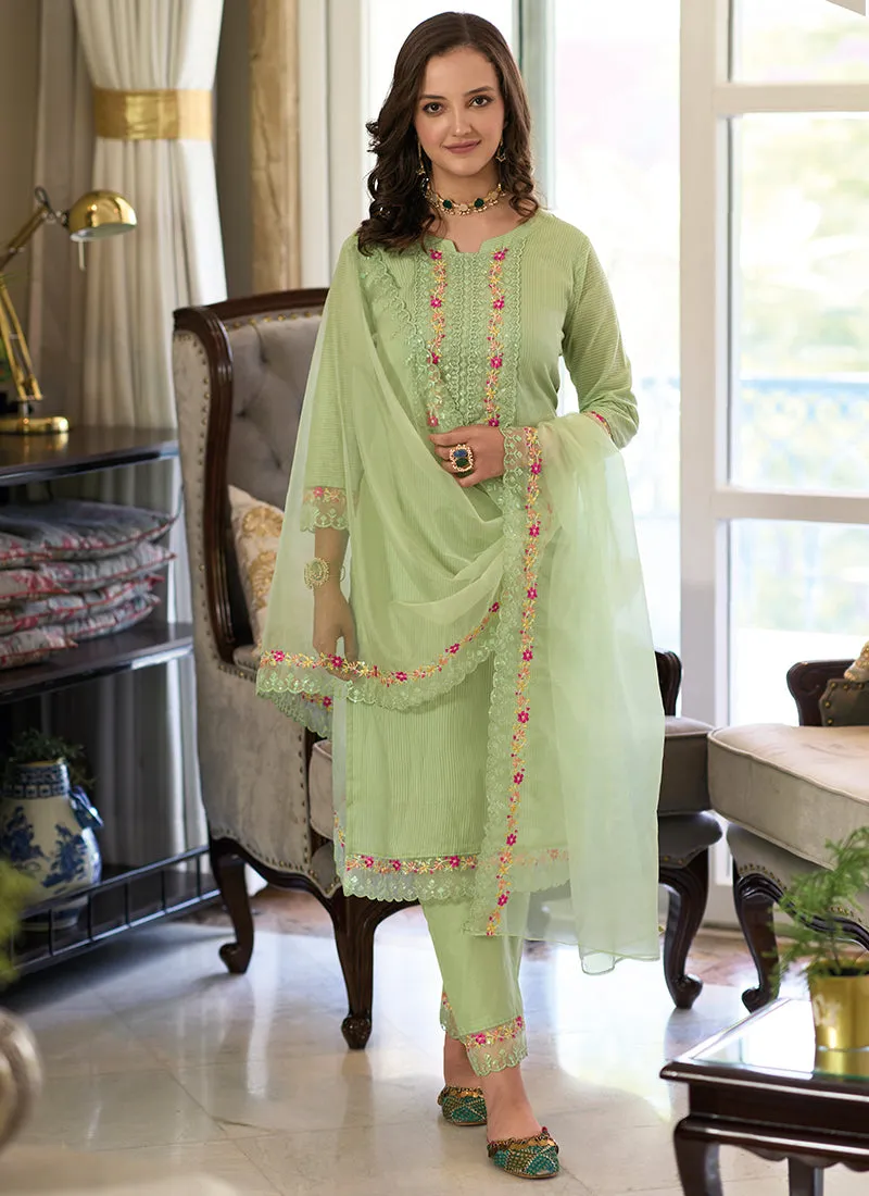 Green Multi Embroidery Traditional Salwar Kameez