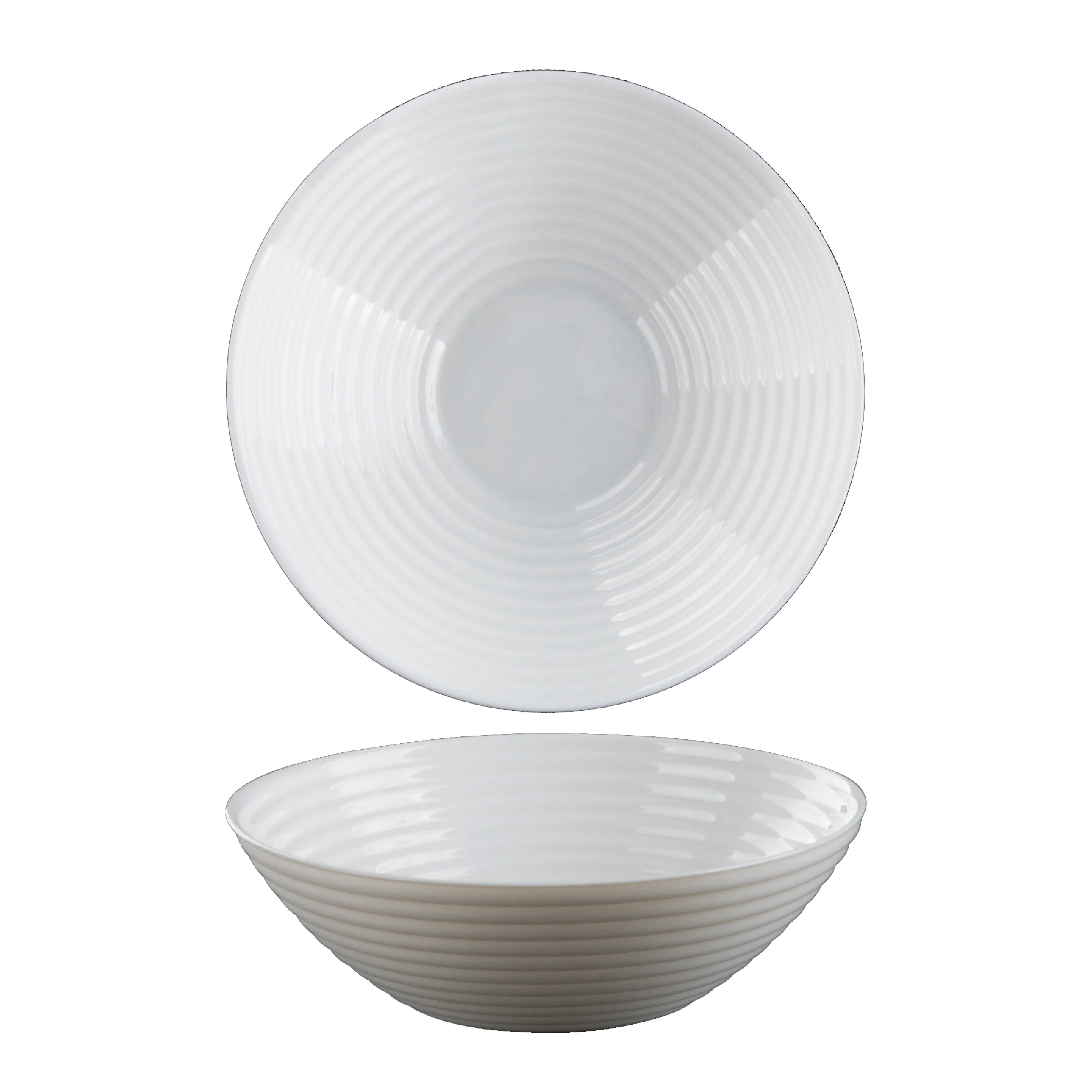 H&B 4PC OPAL SERVING BOWL SET RIBBED WHITE