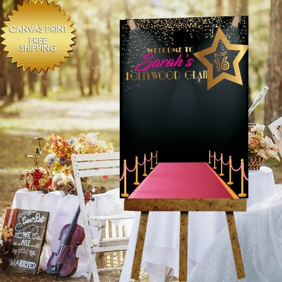 Hollywood theme Birthday canvas welcome Guest book sign for sweet 16