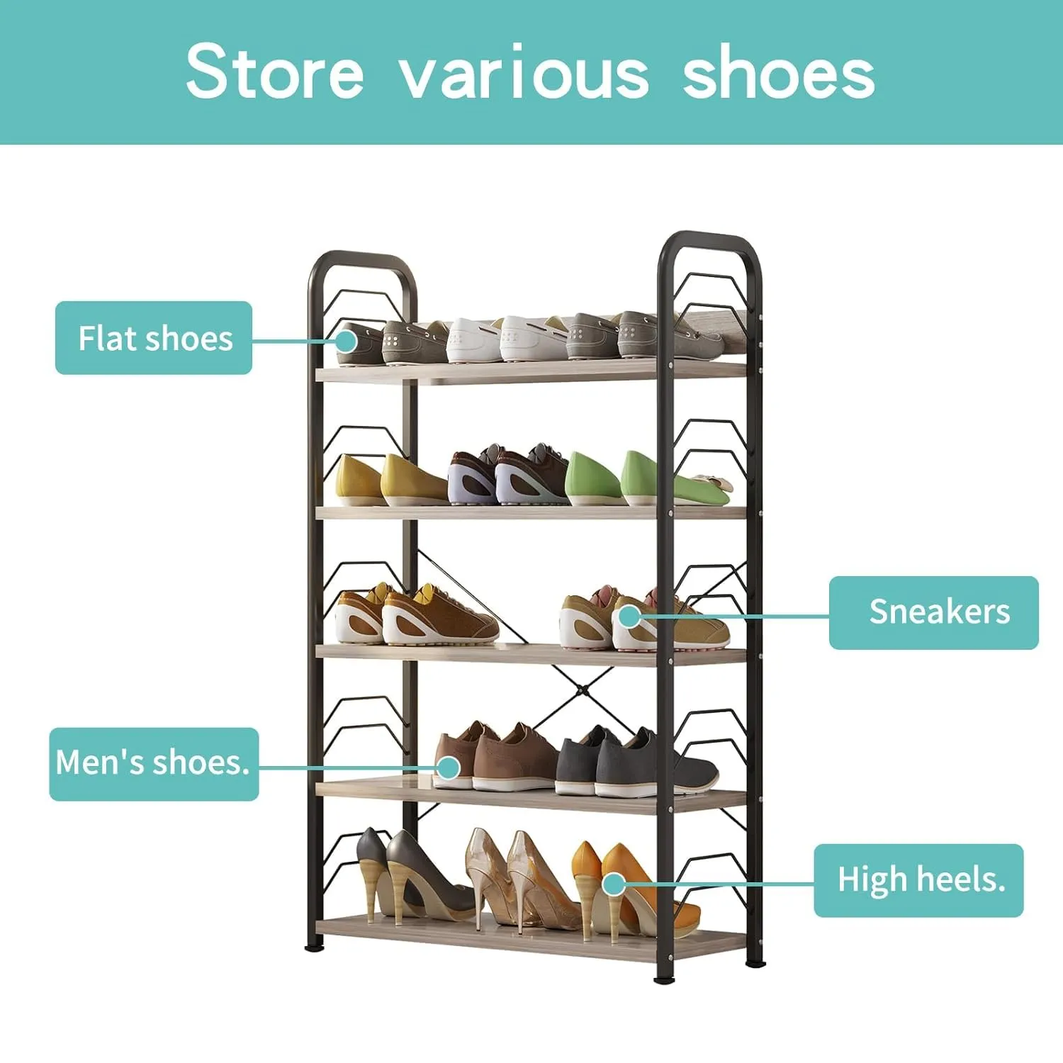 Homes Element 5 Layer Wooden Shoe Rack for Home Multipurpose Storage Shelves Shoe Stand for Chappal Slipper Sneakers Footwear Stand Bookshelf Kitchen Storage Rack Free Standing Shoe Rack