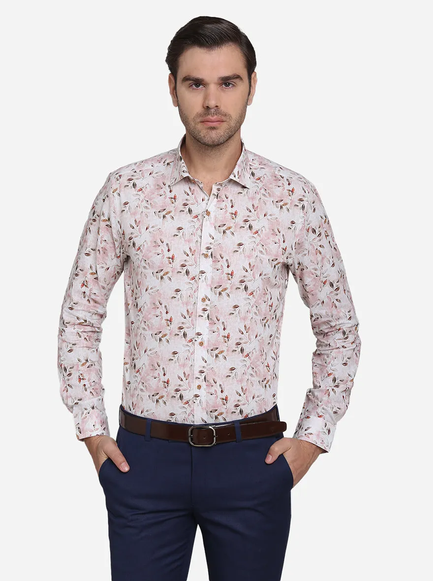 Ice Pink Printed Slim Fit Party Wear Shirt | JB Studio