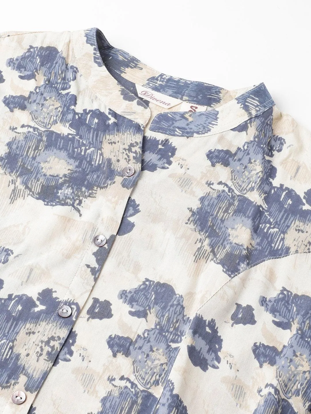 Jashvi Cream Floral Printed Rayon A-line Shirt Style Top