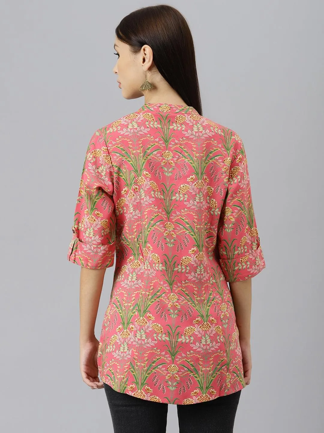 Jashvi Dark Pink Floral Rayon A-line Shirts Style Top