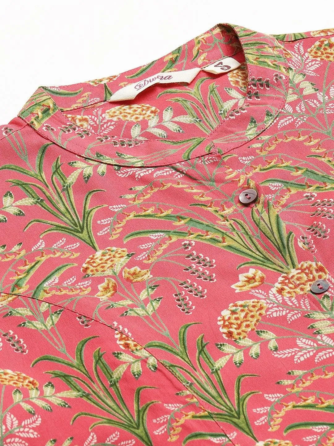 Jashvi Dark Pink Floral Rayon A-line Shirts Style Top