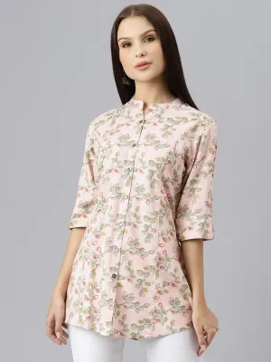 Jashvi Light Pink Floral Rayon A-line Shirts Style Top