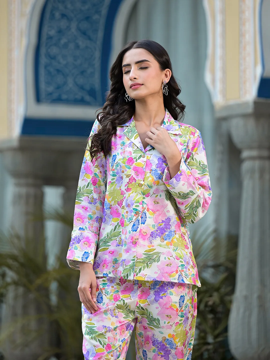 Jashvi Multicolored Floral Printed Muslin Co-ord Set