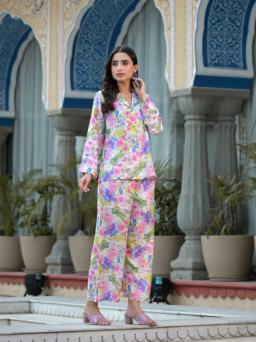 Jashvi Multicolored Floral Printed Muslin Co-ord Set