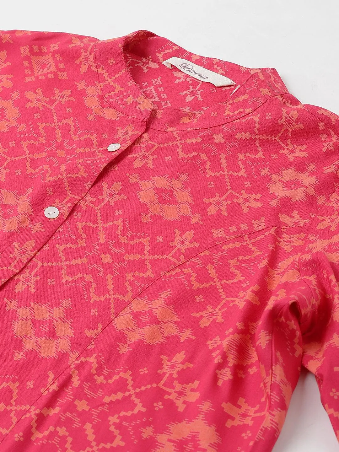 Jashvi Pink Abstract printed Rayon A-line Shirts Style Top