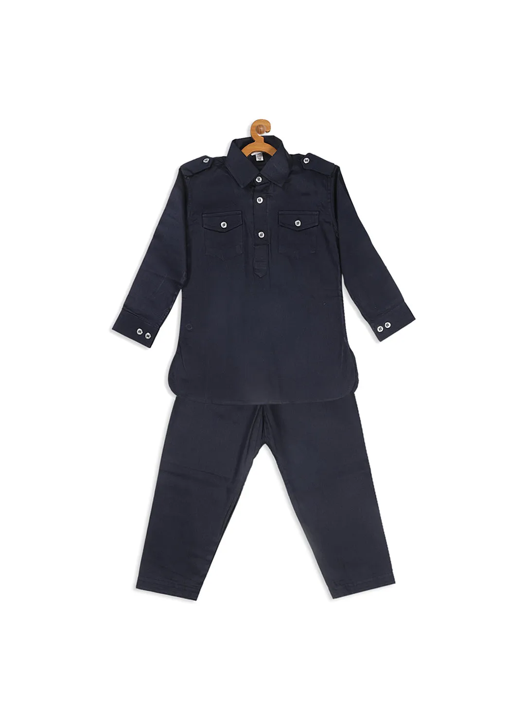 Jashvi SISHU Boy's Blue Pure Cotton Pathani Kurta With Pyjama Set