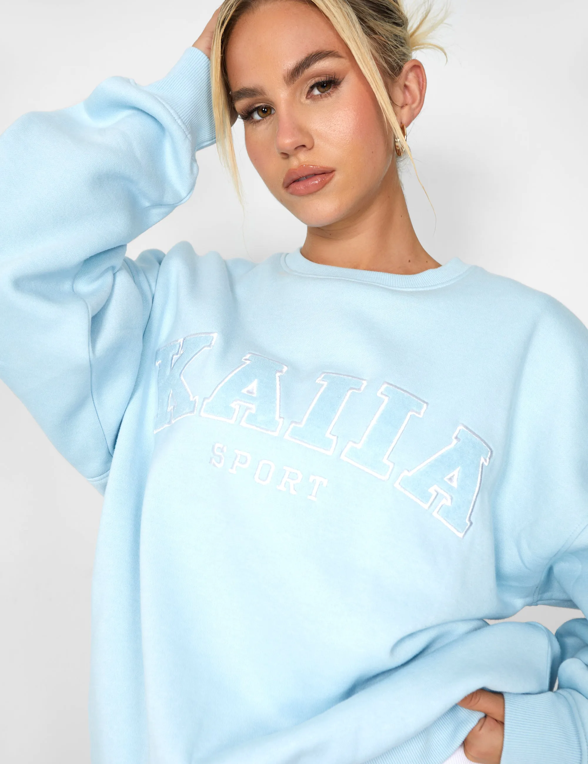 KAIIA SLOGAN OVERSIZED SWEATSHIRT LIGHT BLUE