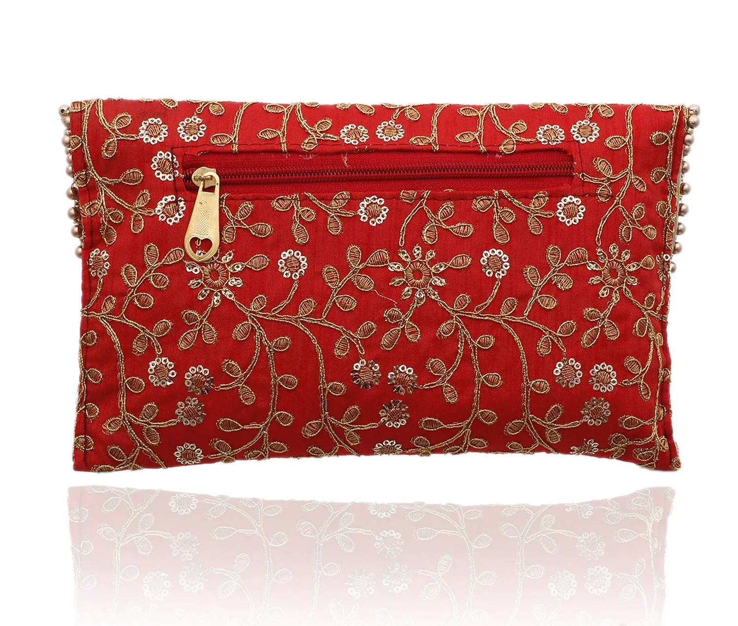 Kuber Industries Handcrafted Embroidered Clutch Bag Purse Handbag for Bridal, Casual, Party, Wedding (Maroon and Red) - CTKTC034521-2 Pieces